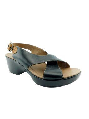 Unworn DANSKO Black Leather Crisscross Sling Wedge Heel Sandals 41